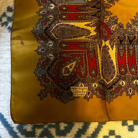 Liberty of London Yellow Brown Silk Square Scarf - Picture 2 of 6